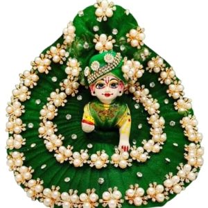 Bala Gopala Handmade Dark Green Pearl Studded Laddu Gopal Dress | Janmashtami Special Poshak for Bal Gopal Krishna Janmashtami Dress Teej Spical All Festival Special Gopal Dress (1, Green)